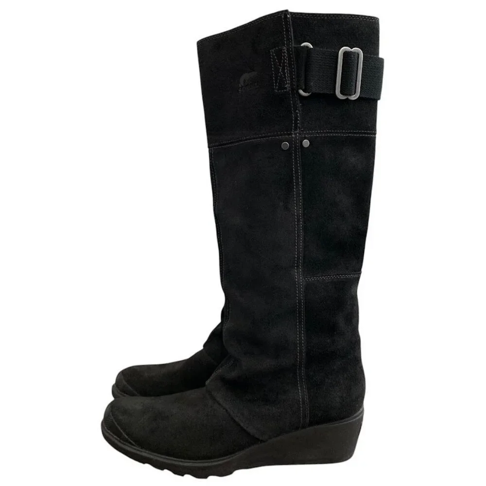 Sorel Tall Riding Winter Boots Black Suede Leather Size 10.5 Equestrian Chic - Picture 4 of 6